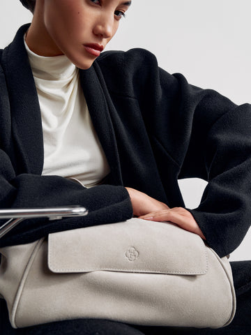 CHARLOTTE suede bag, pearl