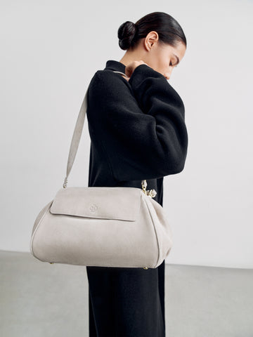 CHARLOTTE suede bag, pearl