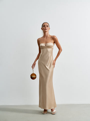 KERRY bustier dress with swarovski crystal, beige