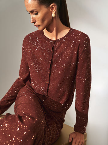 KIARA sequin cardigan, copper