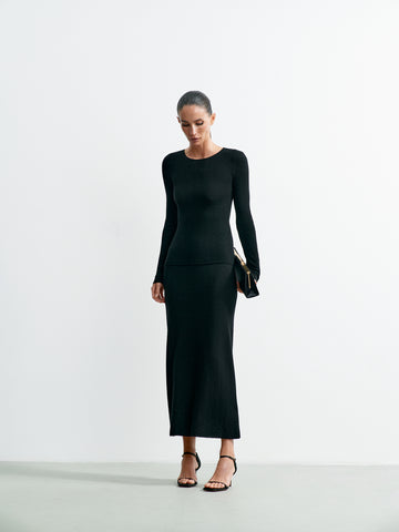 VIVIAN textured merino wool skirt, black