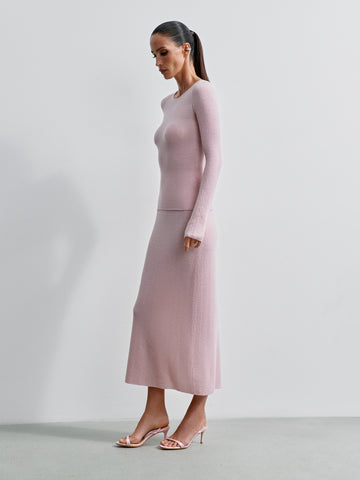 VIVIAN textured merino wool skirt, pink