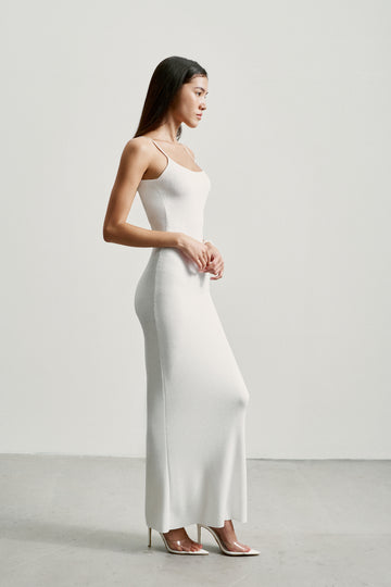 SICILIA open-back dress with pearl strand, white