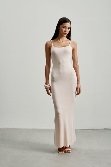 SICILIA open-back dress with pearl strand, peach
