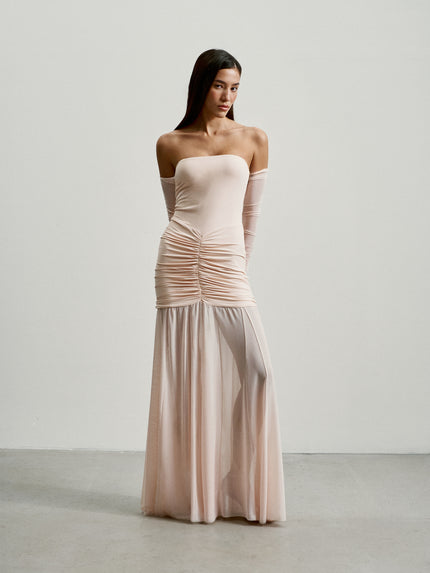 FLORENCE off-shoulder draped dress, light pink