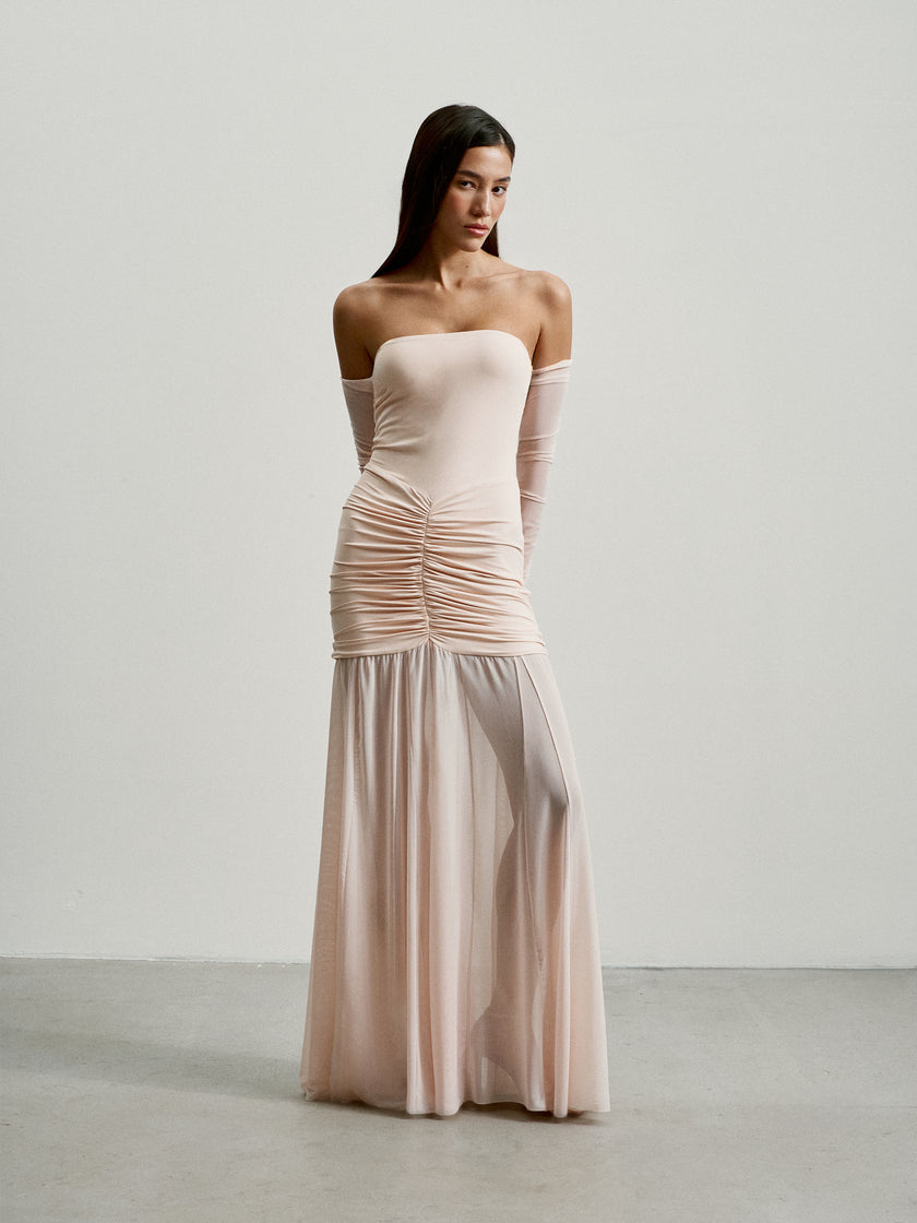 FLORENCE off-shoulder draped dress, light pink