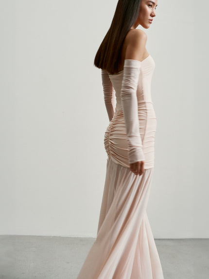 FLORENCE off-shoulder draped dress, light pink