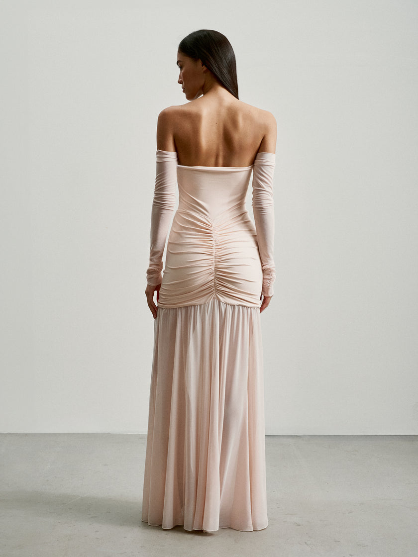 FLORENCE off-shoulder draped dress, light pink