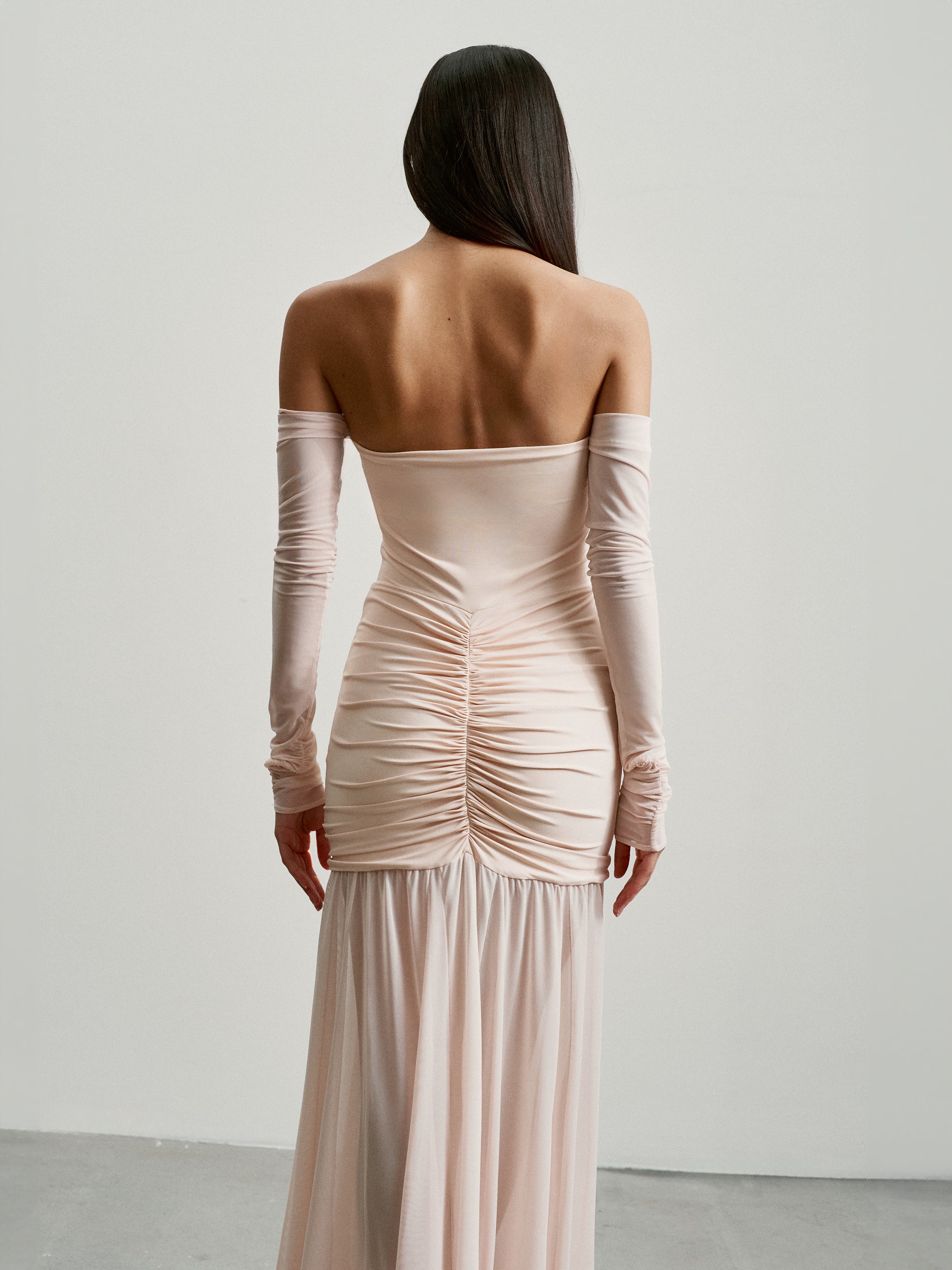 FLORENCE off-shoulder draped dress, light pink