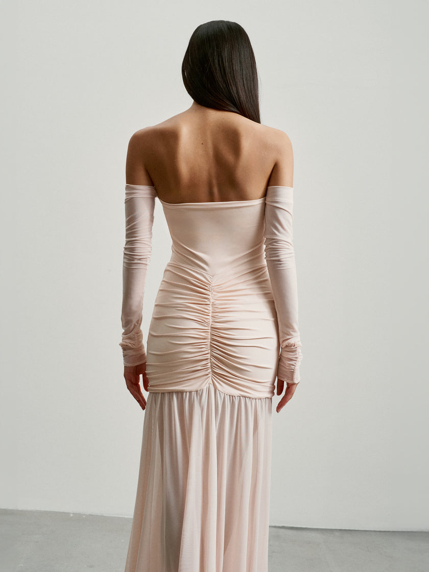 FLORENCE off-shoulder draped dress, light pink