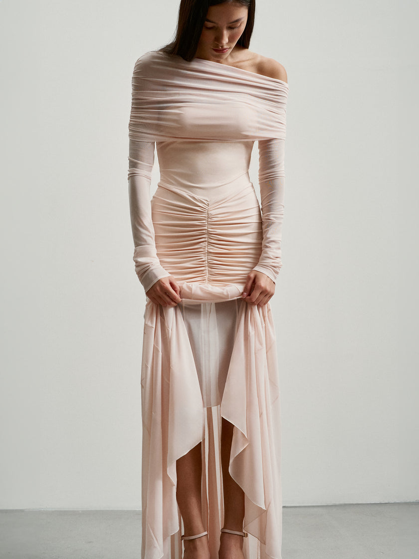 FLORENCE off-shoulder draped dress, light pink