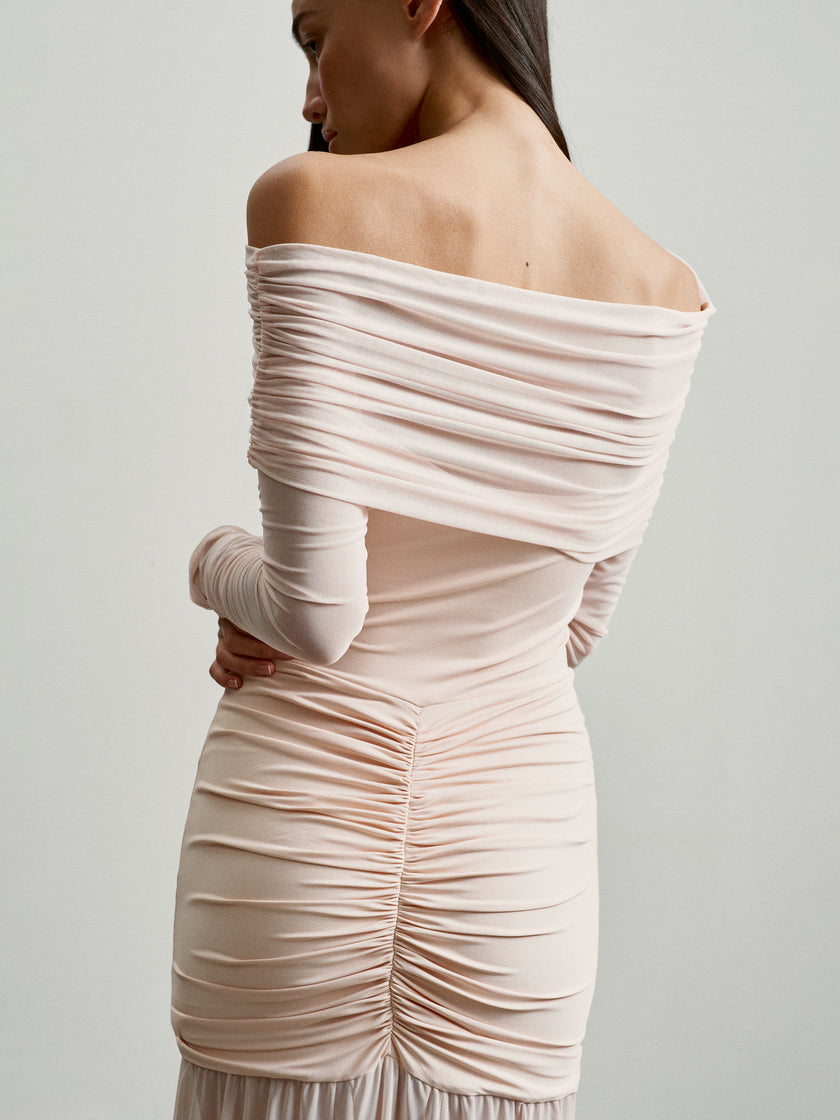 FLORENCE off-shoulder draped dress, light pink