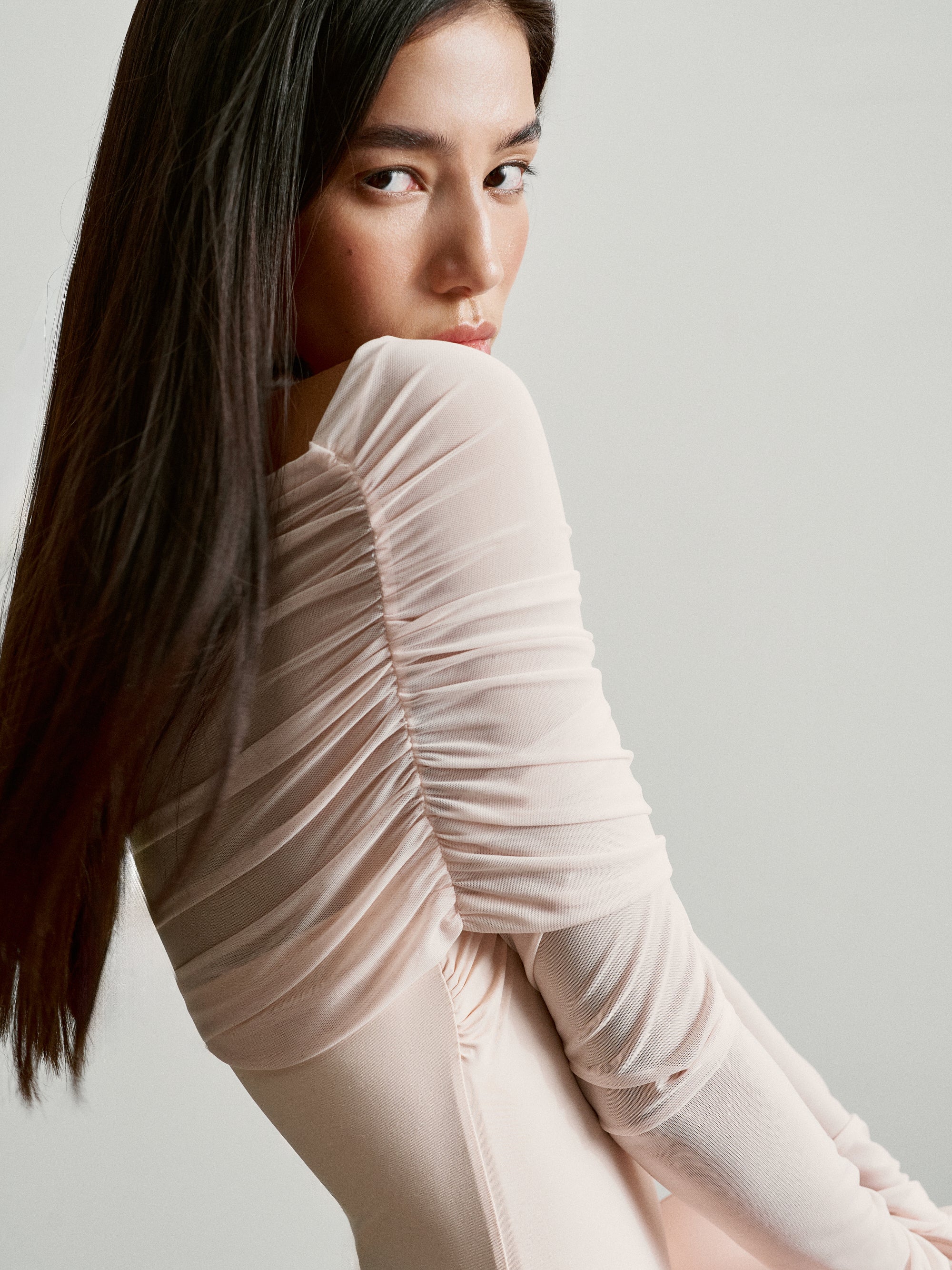 FLORENCE off-shoulder draped dress, light pink
