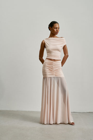 FLORENCE draped sheer-hem skirt, pink