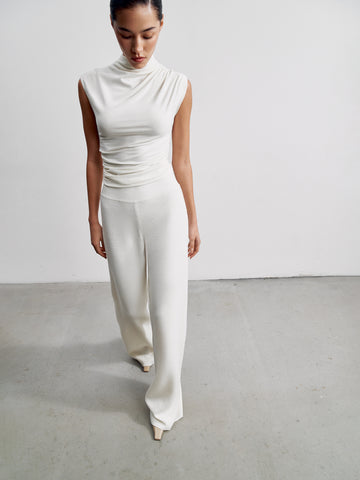 Andrea relaxed fit pants with elastic waist, white