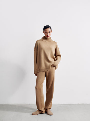 WEEKEND straight leg high waist merino wool pants, beige