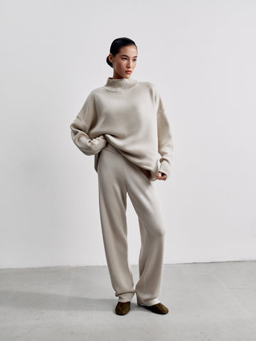 Weekend straight leg high waist merino wool pants, pearl