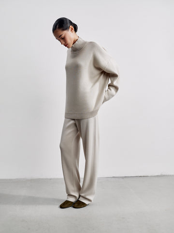 Weekend straight leg high waist merino wool pants, pearl