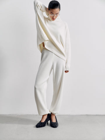 Weekend straight leg high waist merino wool pants, white