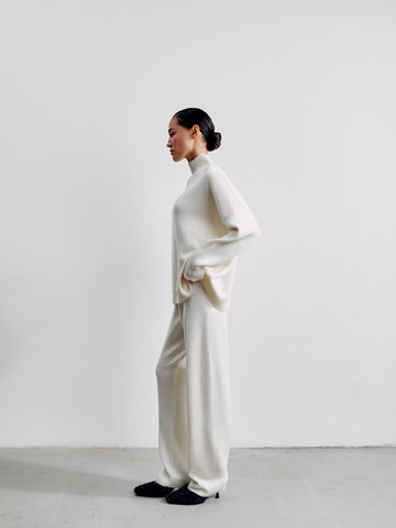Weekend straight leg high waist merino wool pants, white