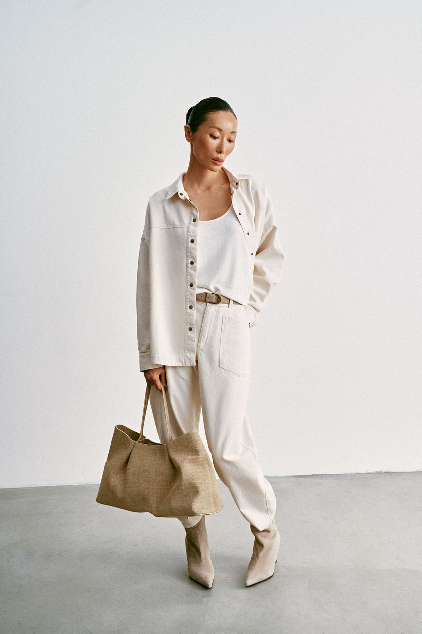 TANA high-waist cropped pants, milk