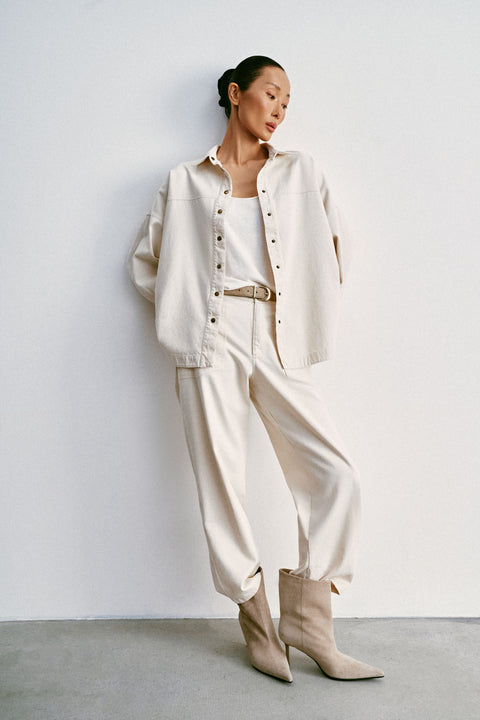 TANA high-waist cropped pants, milk