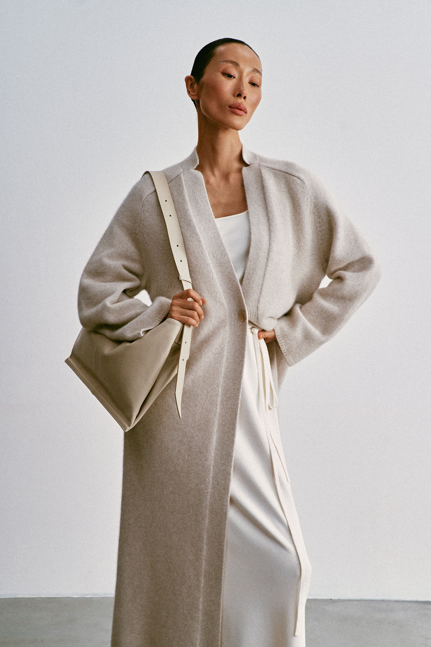 ANGELINA one-button cardigan coat, pearl