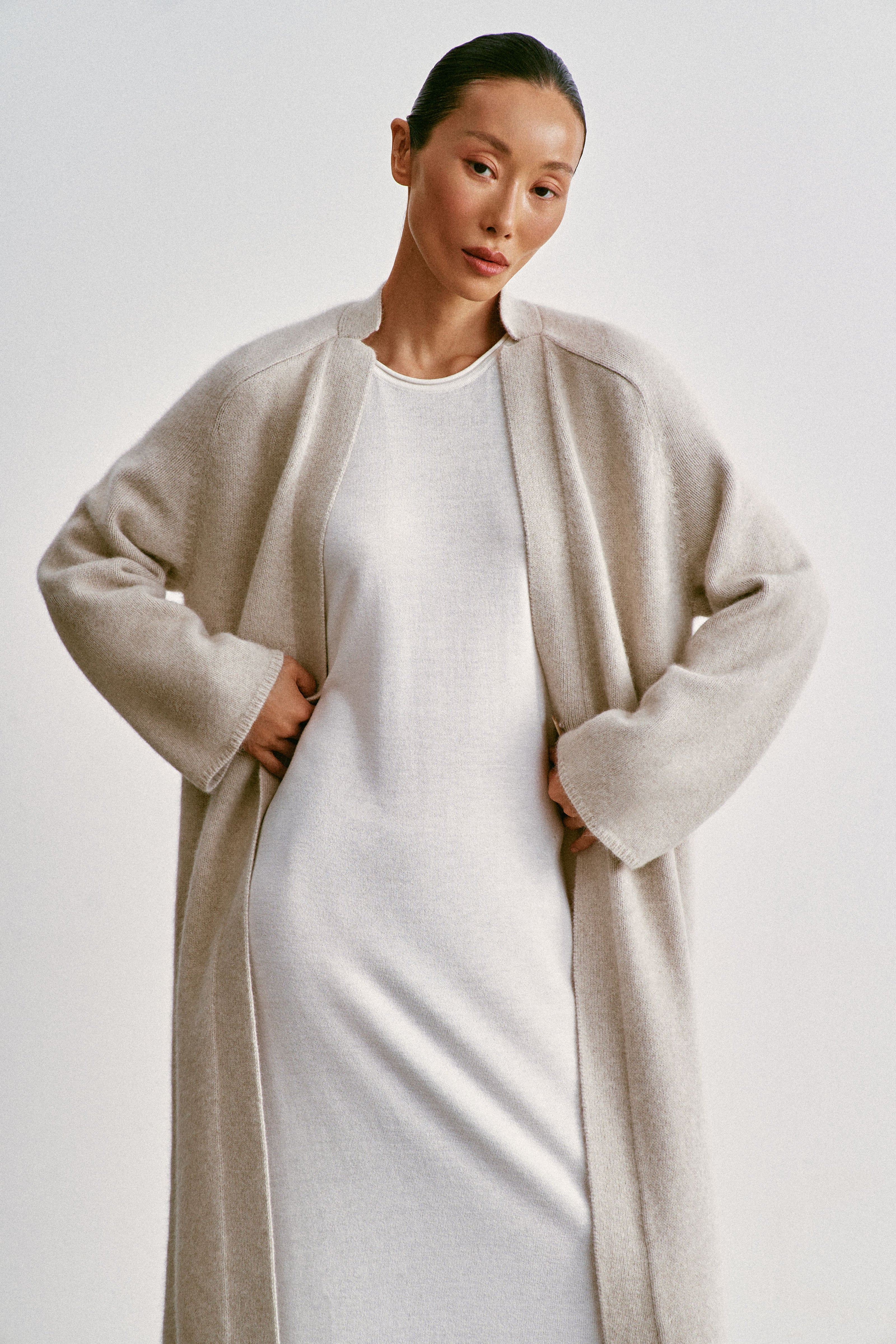 ANGELINA one-button cardigan coat, pearl