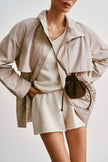 SASHA Drawstring-Waist Windbreaker, light gray