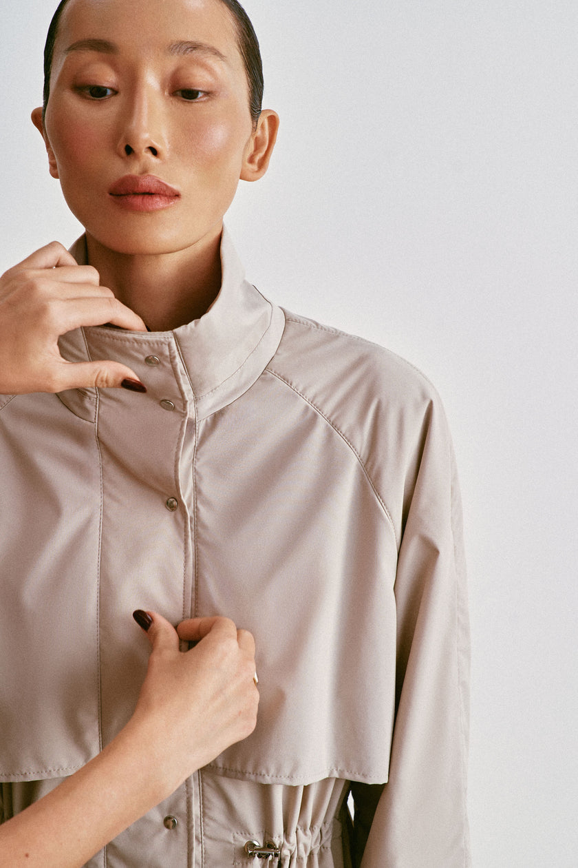 SASHA Drawstring-Waist Windbreaker, light gray