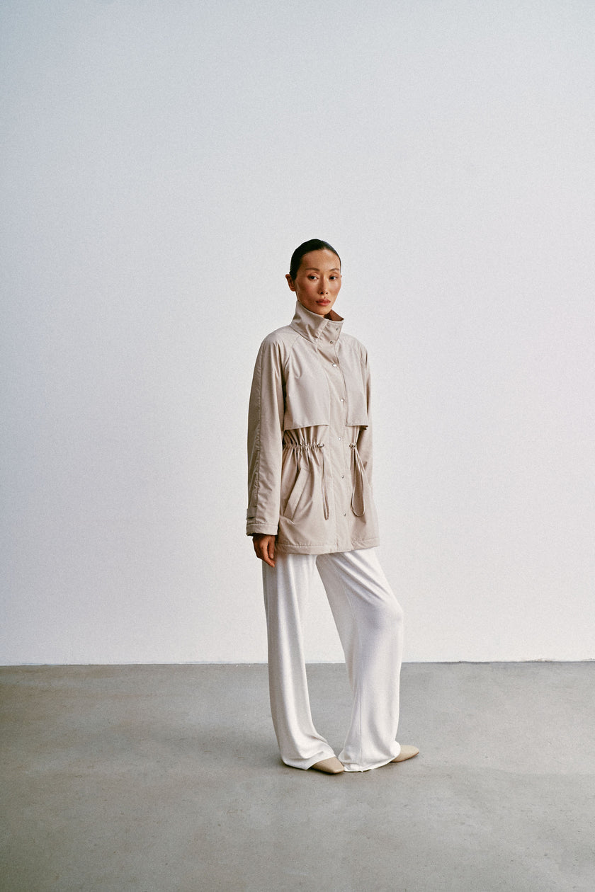 SASHA Drawstring-Waist Windbreaker, light gray