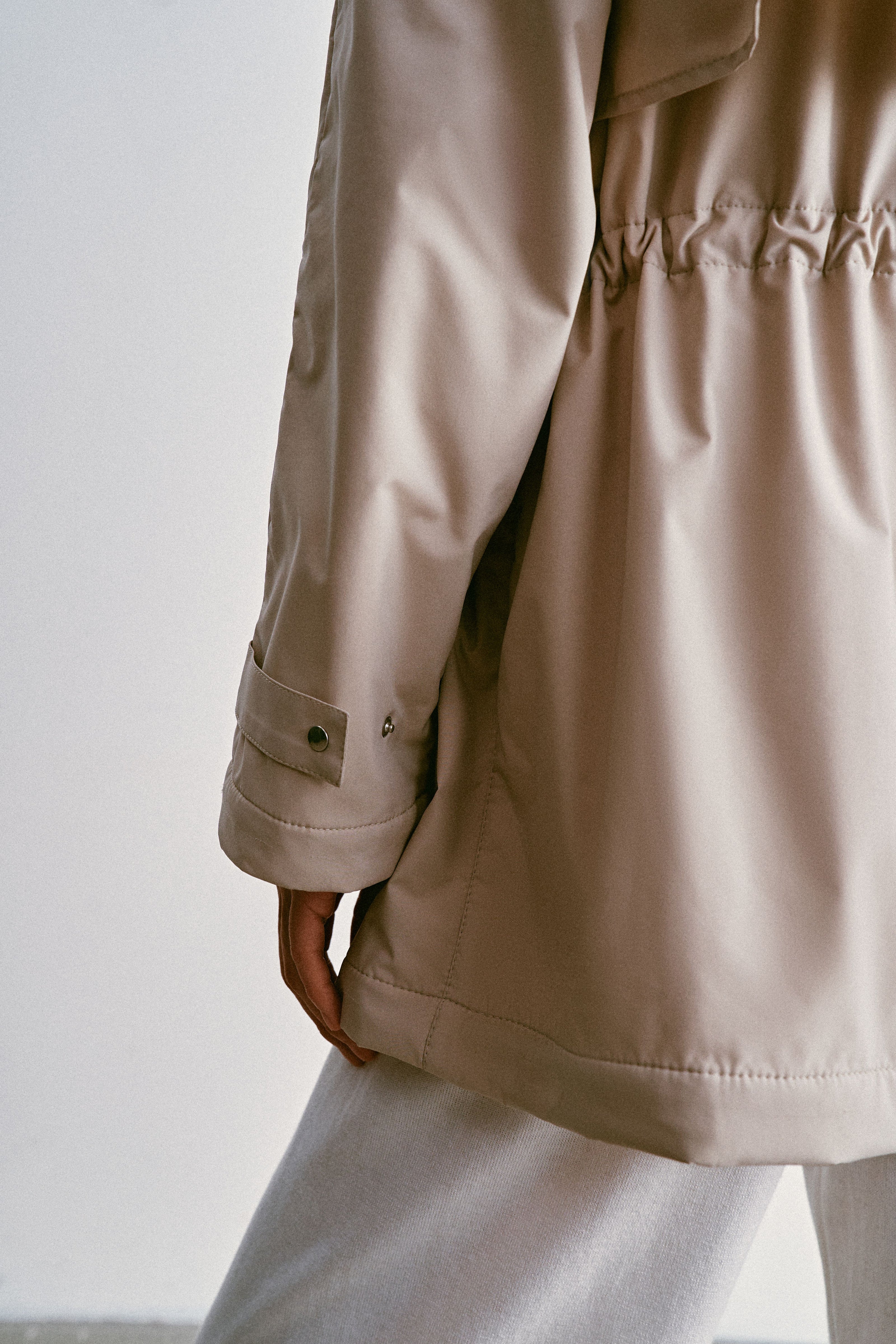 SASHA Drawstring-Waist Windbreaker, light gray