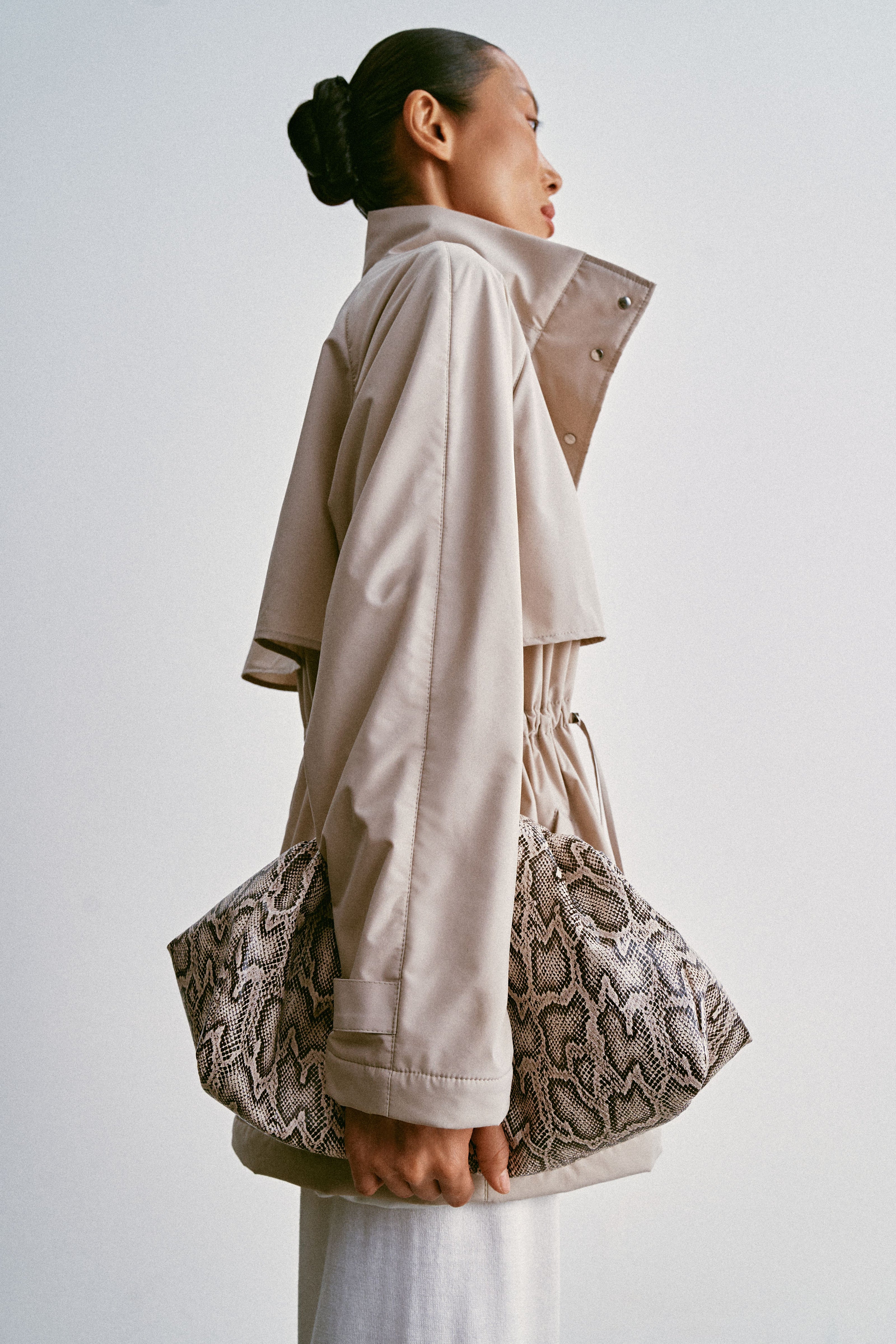SASHA Drawstring-Waist Windbreaker, light gray