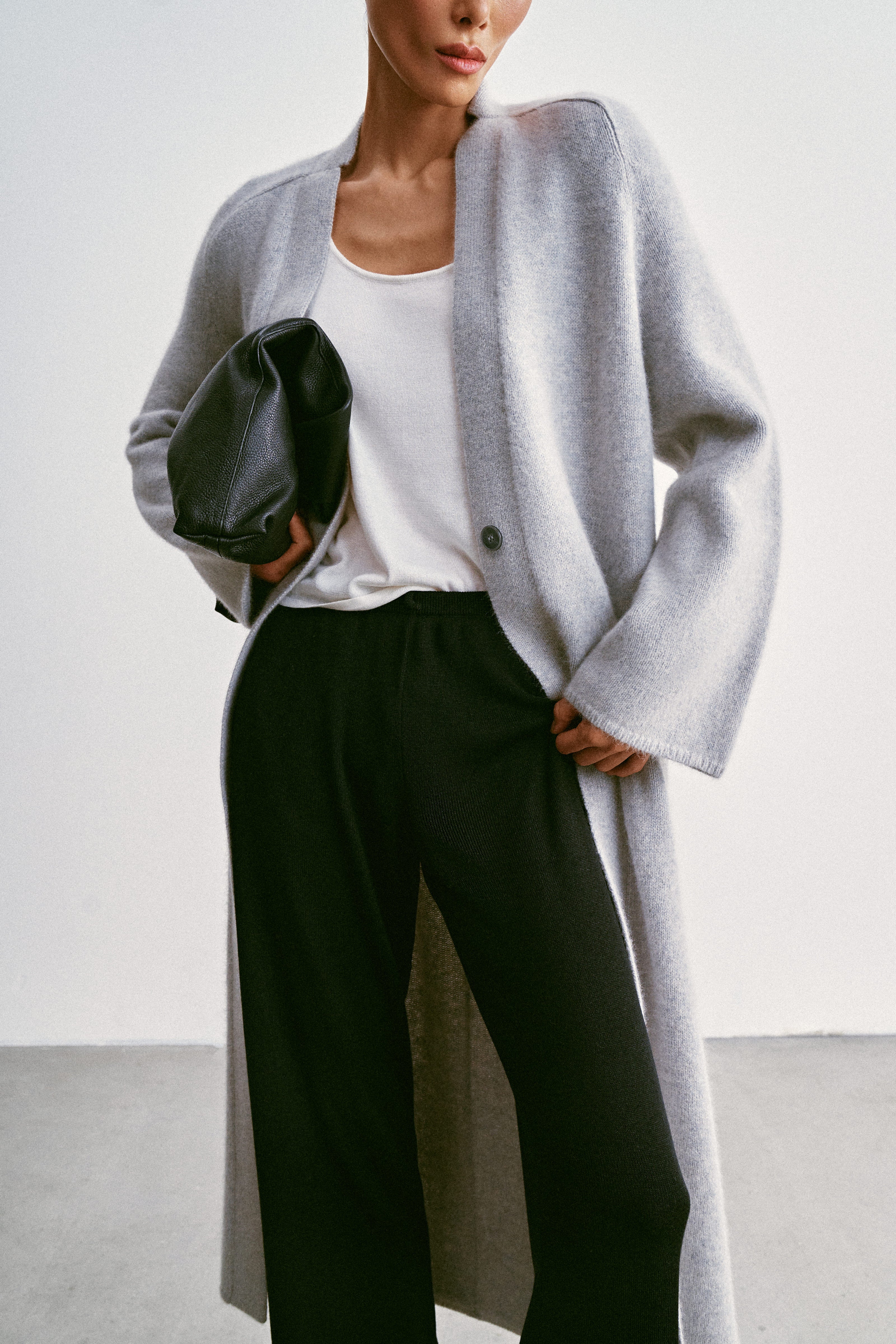 ANGELINA one-button cardigan coat, gray