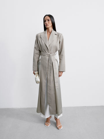 REBECCA trench with satin trim, beige