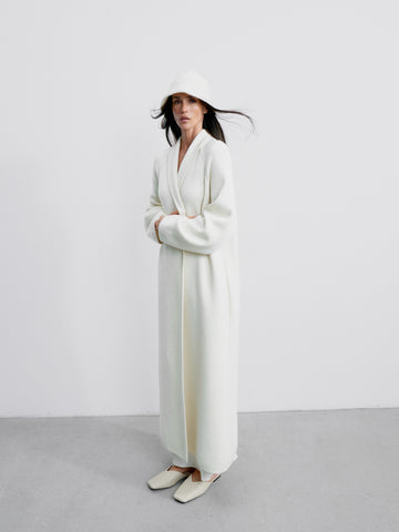 SEVARA merino wool coat with shawl collar, milk