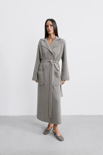SAHAR oversized cardigan coat with belt, mocha