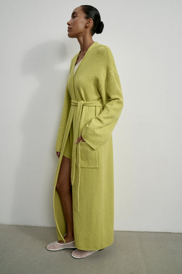 ROMEE longline textured knit cardigan, lime