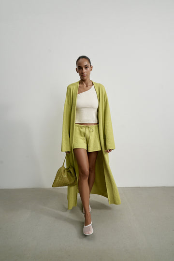 ROMEE longline textured knit cardigan, lime