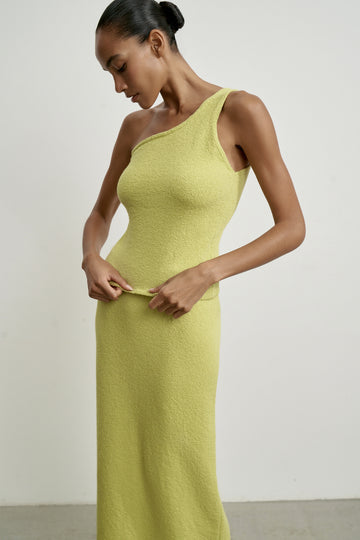 ROMEE one shoulder top with textured knit, lime