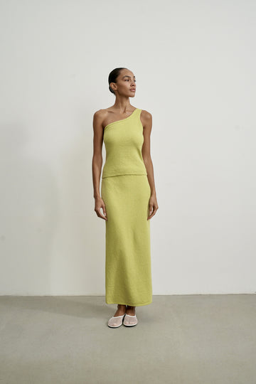 ROMEE one shoulder top with textured knit, lime