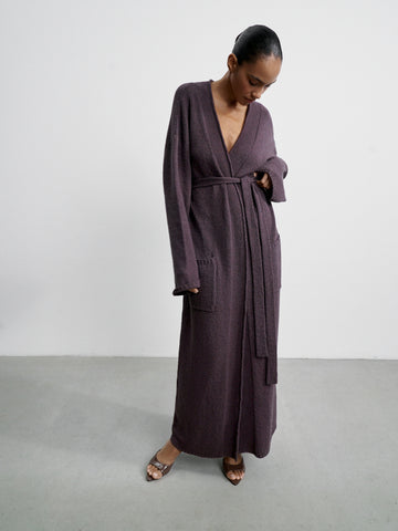 ROMEE longline textured knit cardigan, ardesia