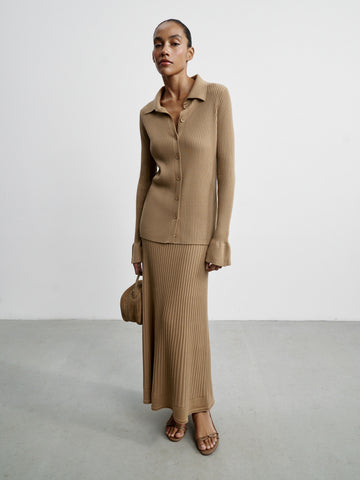 INEZ shirt with flared cuffs, beige