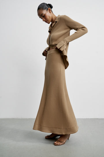 INEZ ribbed knit skirt, beige
