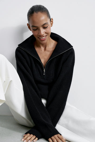 FABIA cashmere anorak sweater, black
