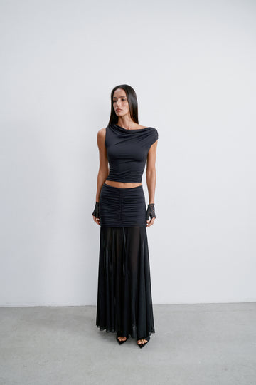 FLORENCE asymmetric draped top, black