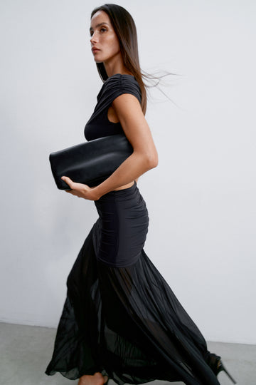 FLORENCE draped sheer-hem skirt, black