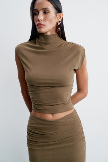 NAOMI ruched top with collar, khaki