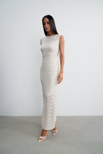 MIA lace open-back dress, milk