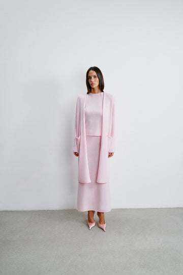 ISABEL longline cashmere cardigan, light pink